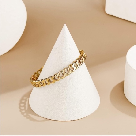 Gold 14k Gold Plated Chain Cuff Bracelet - Picture 2 of 3